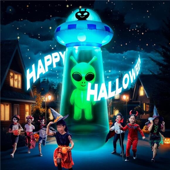 New 9.5Ft Towering Halloween Inflatables Decorations Outdoor UFO Alien, Huge - Picture 6 of 7